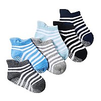 Momisy Baby Girl Boys Non Slip Socks Kids Toddlers Infant Cotton Stretch Antislip6 Pairs Dottedstriped 3 To 5 Years