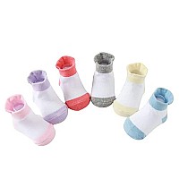 Momisy Girl Boys Regular Socks Kids Toddlers Cotton Stretch Antislip Anti Skid Silicone 6 Pairs Dottedfemale2Color 3 To 5 Ye