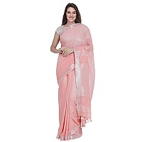 SheenKraft Womens Linen Blend Bhagalpuri Saree with Blouse Piece (Salmon Pink)