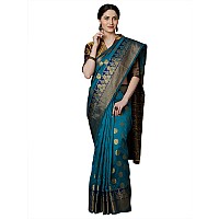 AKHILAM Womens Kanjivaram Banarasi Silk Woven Design Saree With Unstitched Blouse Piece (Teal blue_VSPC7502)