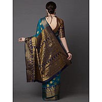 AKHILAM Womens Kanjivaram Banarasi Silk Woven Design Saree With Unstitched Blouse Piece (Teal blue_VSPC7502)