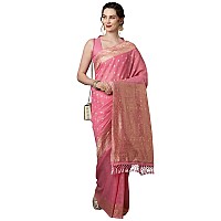 AKHILAM Womens Banarasi Silk Woven Design Saree with Unstitched Blouse PiecePink3VMIKA3001