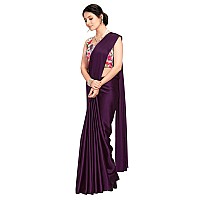 ANANT DESIGNER STUDIO Womens Soft Satin Silk Saree With Digital Printed Blouse Piece Unstitched (Purple)