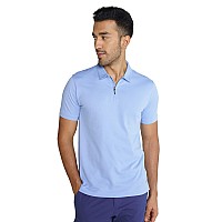 Damensch Mens Constant All Degree Regular Fit Zipup Polo Easy Blue Small