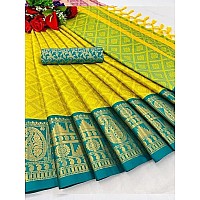 Indian Silk Palace Womens Jacquard Banarasi Cotton Silk Saree With Blouse Piece (ISP-V1-Parrot Green_Light Green)