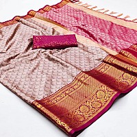 Indian Silk Palace Womens Banarasi Cotton Silk Saree With Blouse Piece (ISP-V1-Pink Gold_Pink )