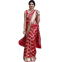 Indian Silk Palace Womens Jacquard Banarasi Cotton Silk Saree With Blouse Piece (ISP-V1-Red_Red)