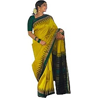 Indian Silk Palace Womens Jacquard Banarasi Cotton Silk Saree With Blouse Piece (ISP-V1-Yellow green 2_Yellow)