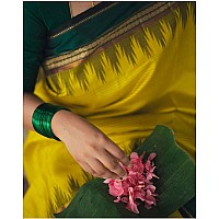 Indian Silk Palace Womens Jacquard Banarasi Cotton Silk Saree With Blouse Piece (ISP-V1-Yellow green 2_Yellow)