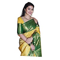 Indian Silk Palace Womens Jacquard Banarasi Cotton Silk Saree With Blouse Piece (ISP-V1-Yellow Green_Yellow)