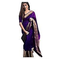 Indian Silk Palace Womens Jacquard Banarasi Cotton Silk Saree With Blouse Piece (ISP-V1-IG Purple Gold_Purple)