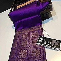 Indian Silk Palace Womens Jacquard Banarasi Cotton Silk Saree With Blouse Piece (ISP-V1-IG Purple Gold_Purple)