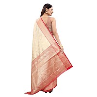 Enthone Womens Heavy Banarasi Art Silk Saree With Unstitched Blouse Piece(White)