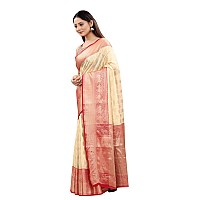 Enthone Womens Heavy Banarasi Art Silk Saree With Unstitched Blouse Piece(White)