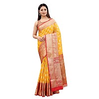 Enthone Womens Heavy Banarasi Art Silk Saree With Unstitched Blouse Piece(Yellow)