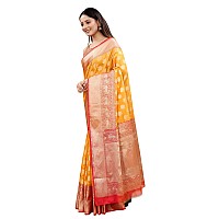 Enthone Womens Heavy Banarasi Art Silk Saree With Unstitched Blouse Piece(Yellow)