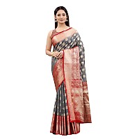 Enthone Womens Heavy Banarasi Art Silk Saree With Unstitched Blouse Piece(Grey)