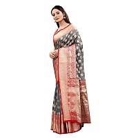 Enthone Womens Heavy Banarasi Art Silk Saree With Unstitched Blouse Piece(Grey)