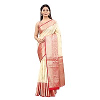 Enthone Womens Heavy Banarasi Art Silk Saree With Unstitched Blouse Piece(White)