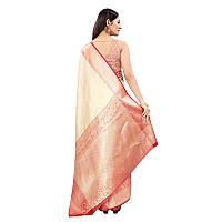 Enthone Womens Heavy Banarasi Art Silk Saree With Unstitched Blouse Piece(White)