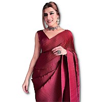 Sidhidata Womens Full CrushedPleated Satin Saree With Unstitched Blouse Piece (Maroonn)