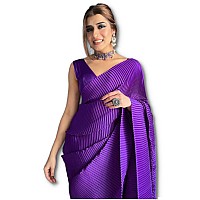 Sidhidata Womens Full CrushedPleated Satin Saree With Unstitched Blouse Piece (Purple)