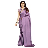 ANANT DESIGNER STUDIO Womens Satin Silk Plain Saree with Designer Blouse Piece Digital Printed Light Purple