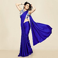 ANANT DESIGNER STUDIO Womens Satin Silk Plain Saree with Designer Blouse Piece Digital Printed Royal Blue