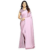 ANANT DESIGNER STUDIO Womens Satin Silk Plain Saree with Designer Blouse Piece Digital Printed RosePink