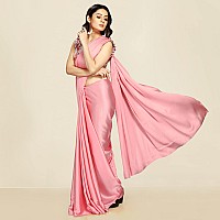 ANANT DESIGNER STUDIO Womens Satin Silk Plain Saree with Designer Blouse Piece Digital Printed (BabyPink)