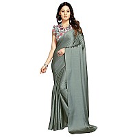 ANANT DESIGNER STUDIO Womens Satin Silk Plain Saree with Designer Blouse Piece Digital Printed Olive Green