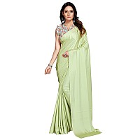 ANANT DESIGNER STUDIO Womens Satin Silk Plain Saree with Designer Blouse Piece Digital Printed Pista