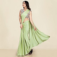 ANANT DESIGNER STUDIO Womens Satin Silk Plain Saree with Designer Blouse Piece Digital Printed Pista