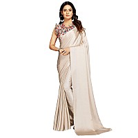 ANANT DESIGNER STUDIO Womens Satin Silk Plain Saree with Designer Blouse Piece Digital Printed Chiku