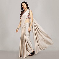 ANANT DESIGNER STUDIO Womens Satin Silk Plain Saree with Designer Blouse Piece Digital Printed Chiku