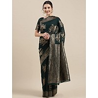 AKHILAM Womens Linen Banarasi Woven Design Saree with Unstitched Blouse Piece (Teal green_LNJCQ09C)