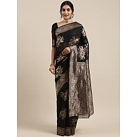 AKHILAM Womens Linen Banarasi Woven Design Saree with Unstitched Blouse Piece (Black_LNJCQ09B)