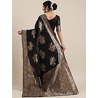 AKHILAM Womens Linen Banarasi Woven Design Saree with Unstitched Blouse Piece (Black_LNJCQ09B)