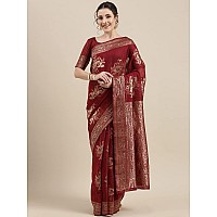 AKHILAM Womens Linen Floral Woven Design Banarasi Saree with Unstitched Blouse Piece (Maroon_LNJCQ09A)