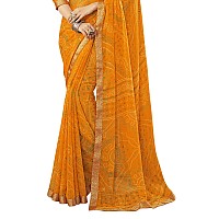 Satrani Womens Bandhani Printed Lace Chiffon Saree with Blouse2202SR868Turmeric Yellow