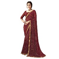 Satrani Womens Bandhani Printed & Lace Chiffon Saree with Blouse(2202SR872_Maroon1)