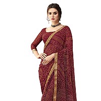 Satrani Womens Bandhani Printed & Lace Chiffon Saree with Blouse(2202SR872_Maroon1)