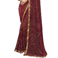 Satrani Womens Bandhani Printed & Lace Chiffon Saree with Blouse(2202SR872_Maroon1)