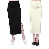 Selvia Womens Lycra Full Elastic Saree Shapewear Petticoat Combo Pack of 2 (180TKN115-L_292TKN135-L_Black||Cream)