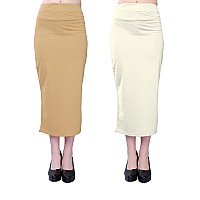 Selvia Womens Lycra Full Elastic Saree Shapewear Petticoat Combo Pack of 2 (180TKN121-L_292TKN135-L_Beige||Cream)