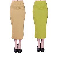 Selvia Womens Lycra Full Elastic Saree Shapewear Petticoat Combo Pack of 2 (180TKN121-S_292TKN133-S_Beige||Apple Green)