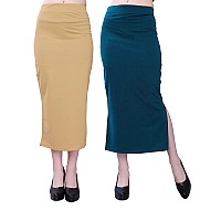 Selvia Womens Lycra Full Elastic Saree Shapewear Petticoat Combo Pack of 2 (180TKN121-L_292TKN136-L_Beige||Pine Green)