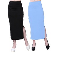 Selvia Womens Lycra Full Elastic Saree Shapewear Petticoat Combo Pack of 2 (180TKN115-L_292TKN131-M_Black||Light Blue)