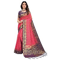 iZibra kanjivaram silk saree wedding cotton sarees for women Banarasi sadi original Kanchipuram pure sadi pattu sari with blouse piece 2023(Pink)