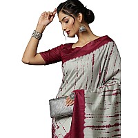 AKHILAM Womens Bhagalpuri Silk Shibori Block Print Saree with Unstitched Blouse Piece (Grey_18WOM18910)